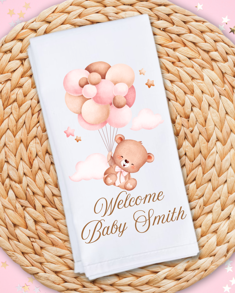 Personalized Teddy Bear Dinner Napkins - Pink