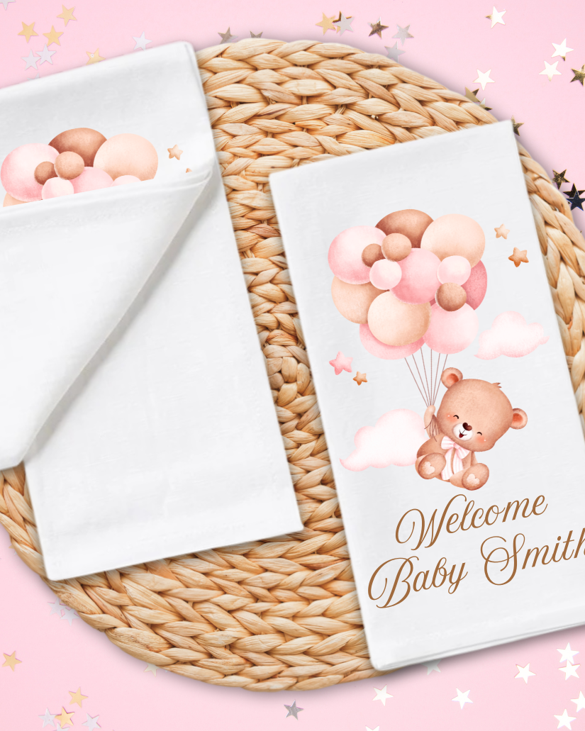 Personalized Teddy Bear Dinner Napkins - Pink