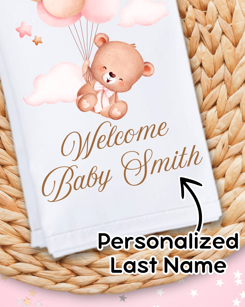 Personalized Teddy Bear Dinner Napkins - Pink