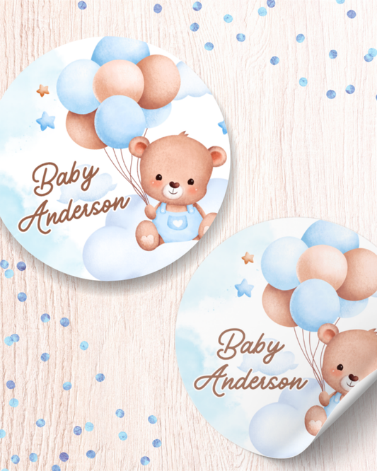 Blue Teddy Stickers - Personalized