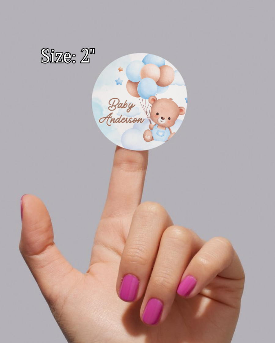 Blue Teddy Stickers - Personalized
