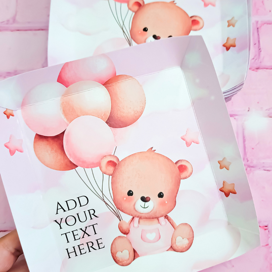 Pink Teddy Bear Party Plates | Customizable text | Personalized | Baby Shower