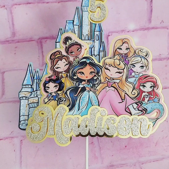 Princess birthday cake topper. Custom, personalized, party cake topper.