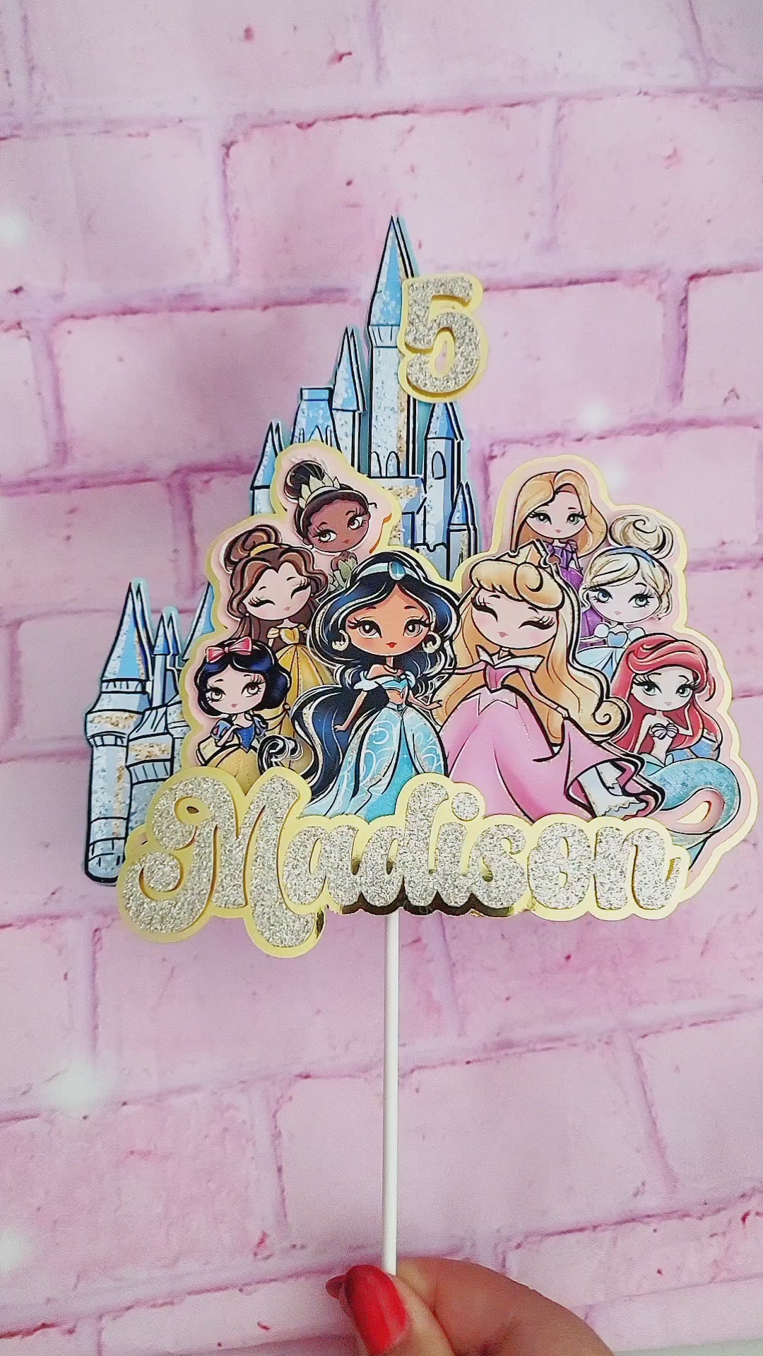 Princess birthday cake topper. Custom, personalized, party cake topper.