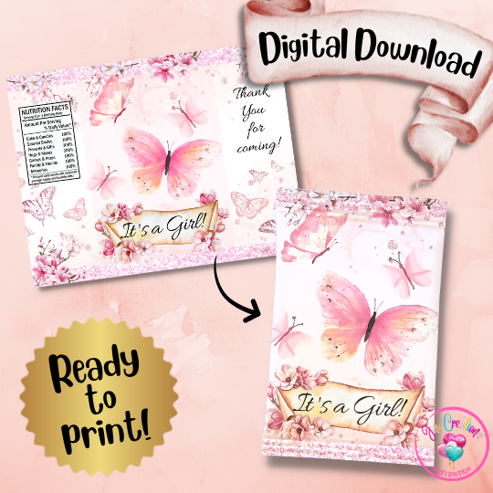 Chip Bag Digital Download - Pink Butterfly Baby Shower