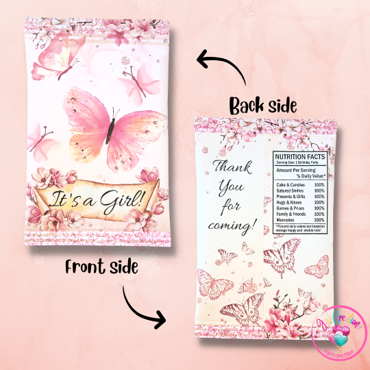 Chip Bag Digital Download - Pink Butterfly Baby Shower