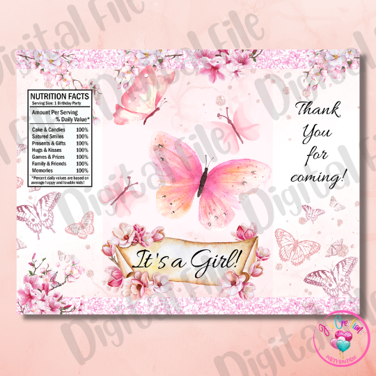 Chip Bag Digital Download - Pink Butterfly Baby Shower