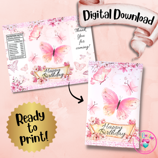 Chip Bag Digital Download - Pink Butterfly Birthday