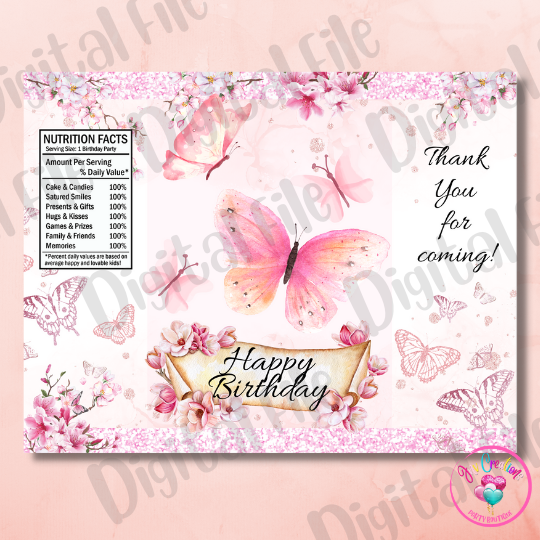 Chip Bag Digital Download - Pink Butterfly Birthday