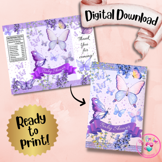 Chip Bag Digital Download - Purple Butterfly Baby Shower