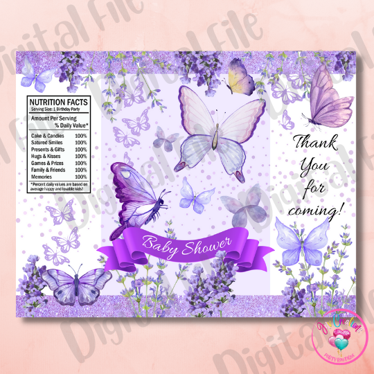 Chip Bag Digital Download - Purple Butterfly Baby Shower