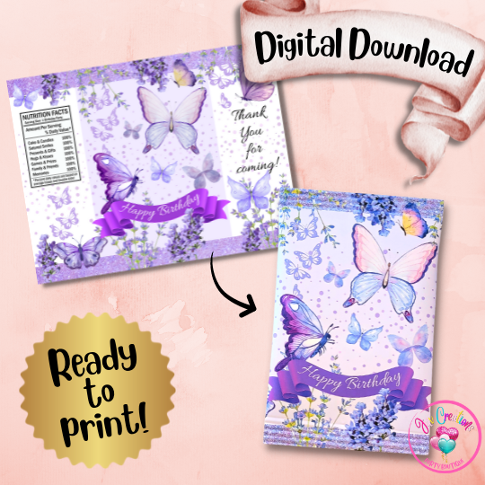 Chip Bag Digital Download - Purple Butterfly Birthday