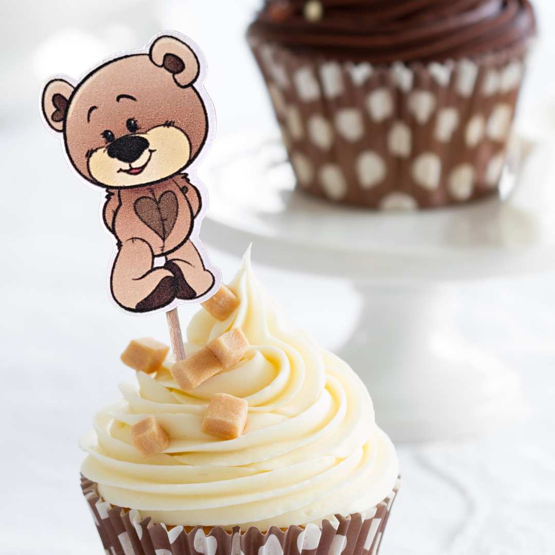 Brown Teddy Bear Cupcake toppers - 12pcs.