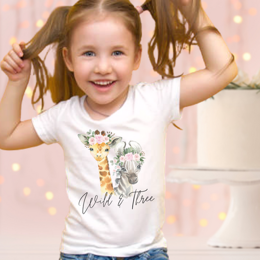 'Wild & Three' Floral Safari Kids Birthday Shirt