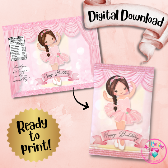 Chip Bag Digital Download - Brunette Ballerina Birthday