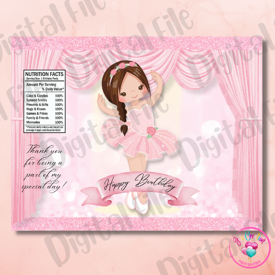 Chip Bag Digital Download - Brunette Ballerina Birthday