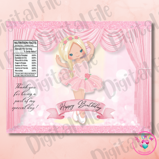 Chip Bag Digital Download - Blonde Ballerina Birthday