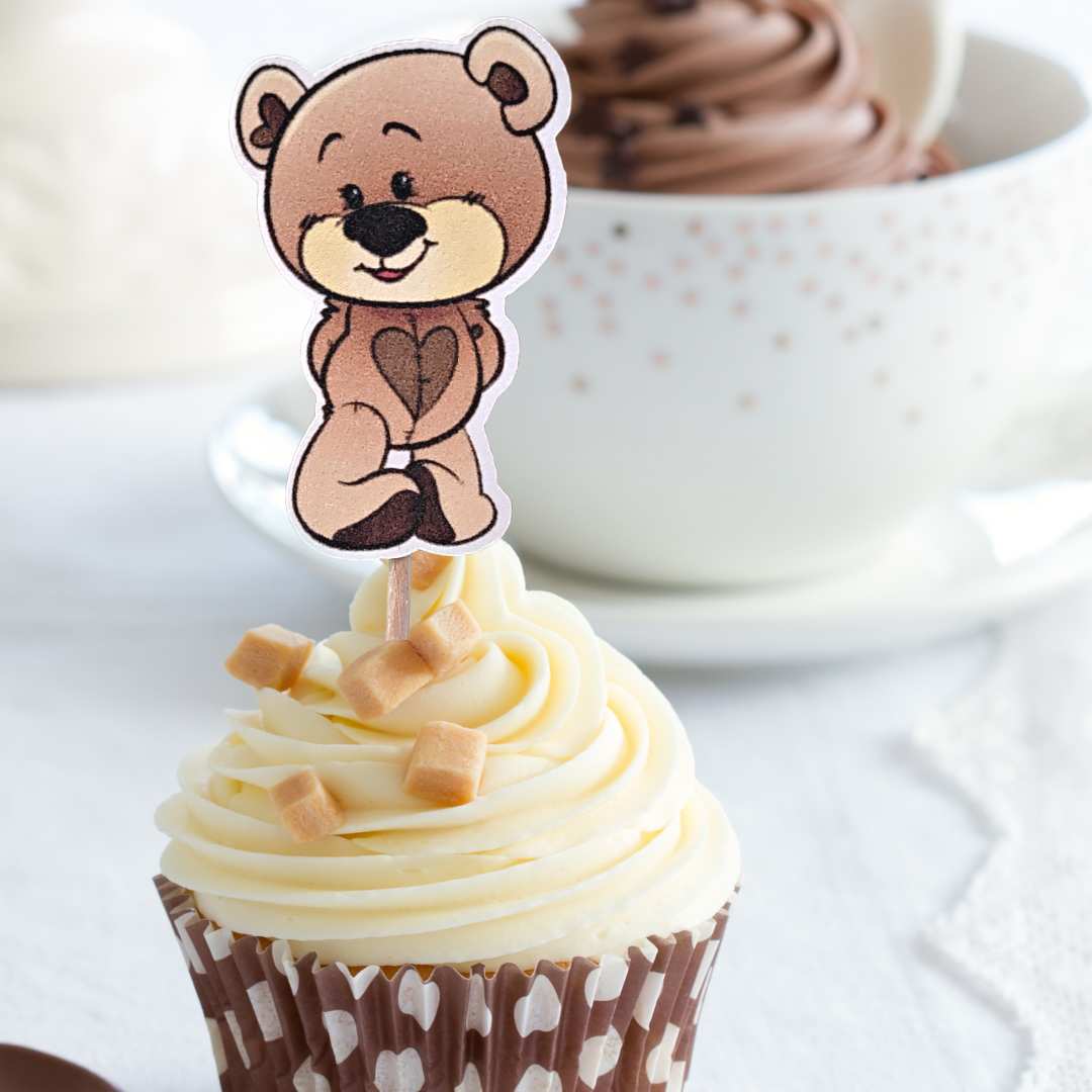 Brown Teddy Bear Cupcake toppers - 12pcs.