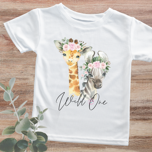 'Wild One' Floral Safari Kids Birthday Shirt
