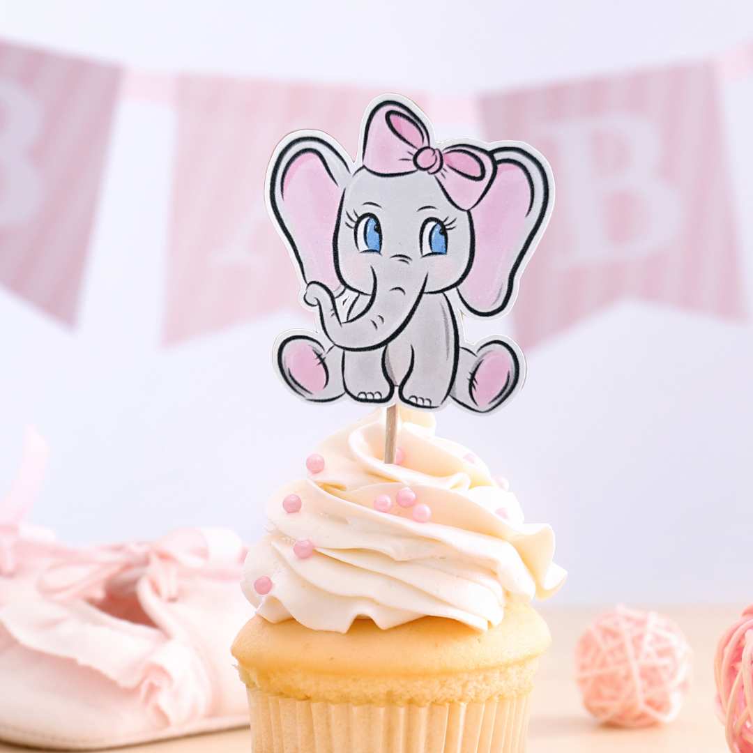 Pink Elephant Cupcake Toppers