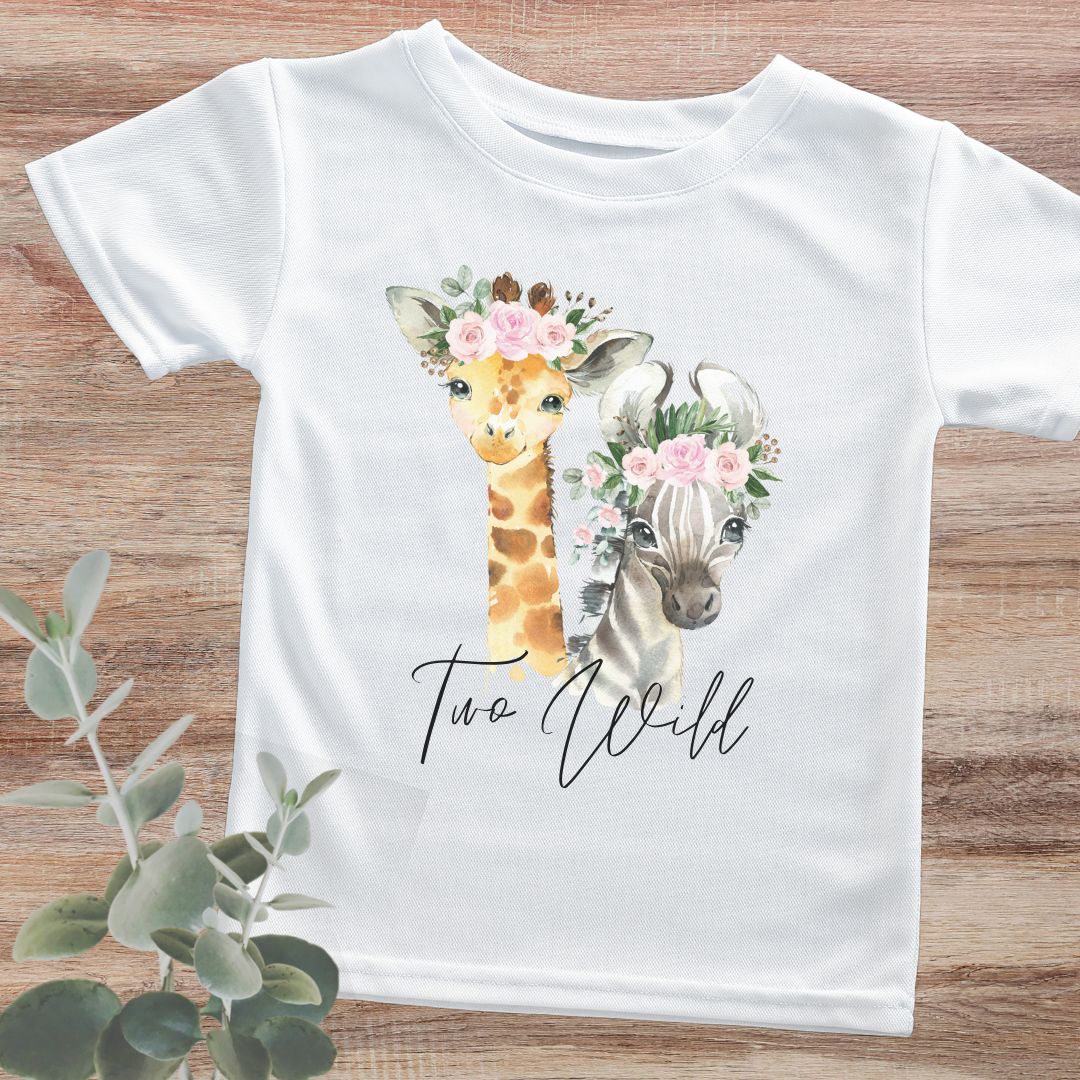 'Two Wild' Floral Safari Kids Birthday Shirt