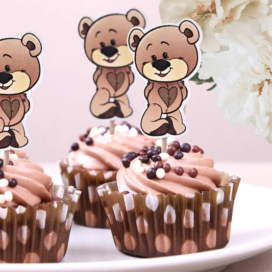 Brown Teddy Bear Cupcake toppers - 12pcs.