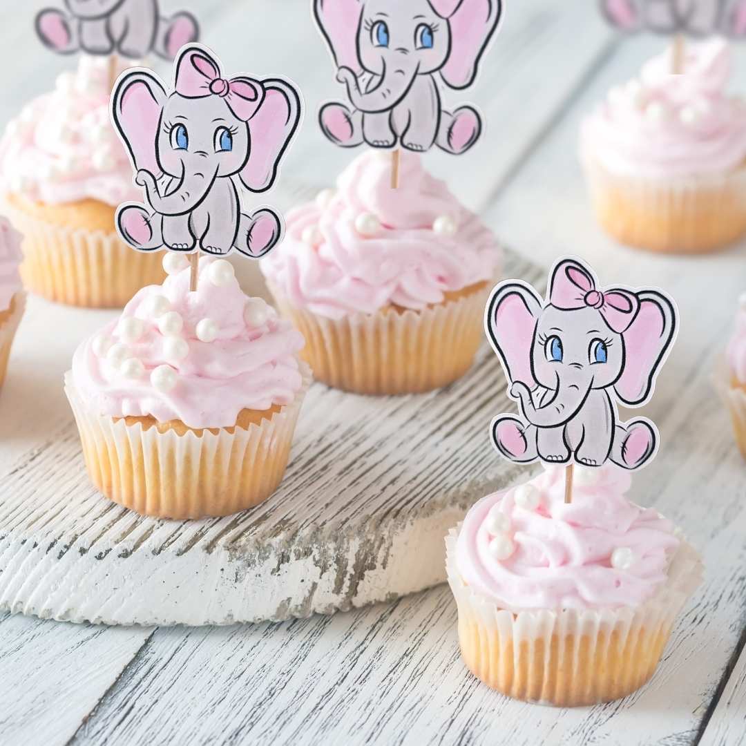 Pink Elephant Cupcake Toppers