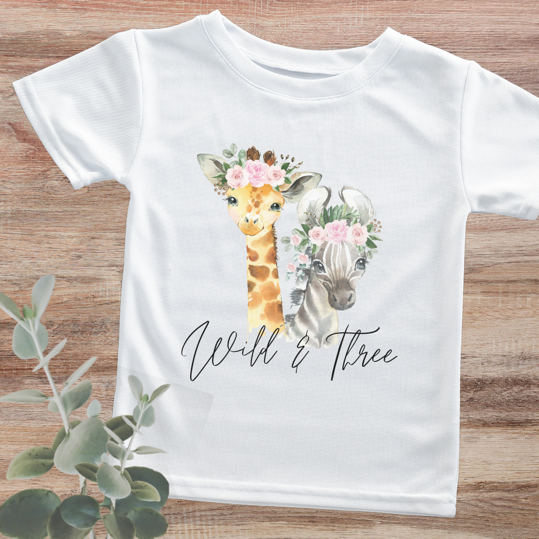 'Wild & Three' Floral Safari Kids Birthday Shirt