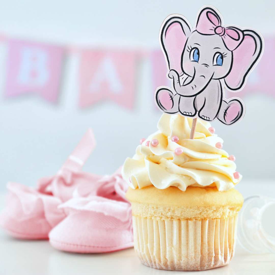 Pink Elephant Cupcake Toppers